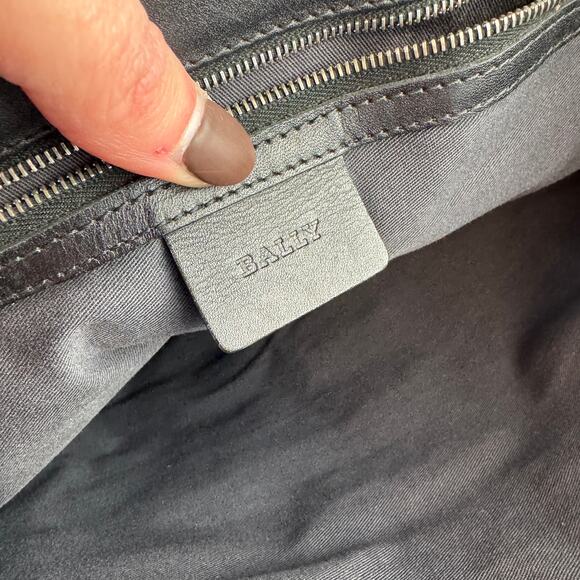 Bally Black Leather and Canvas Basca Shoulder Tote Bag Signature Front B Pocket - Picture 7 of 14